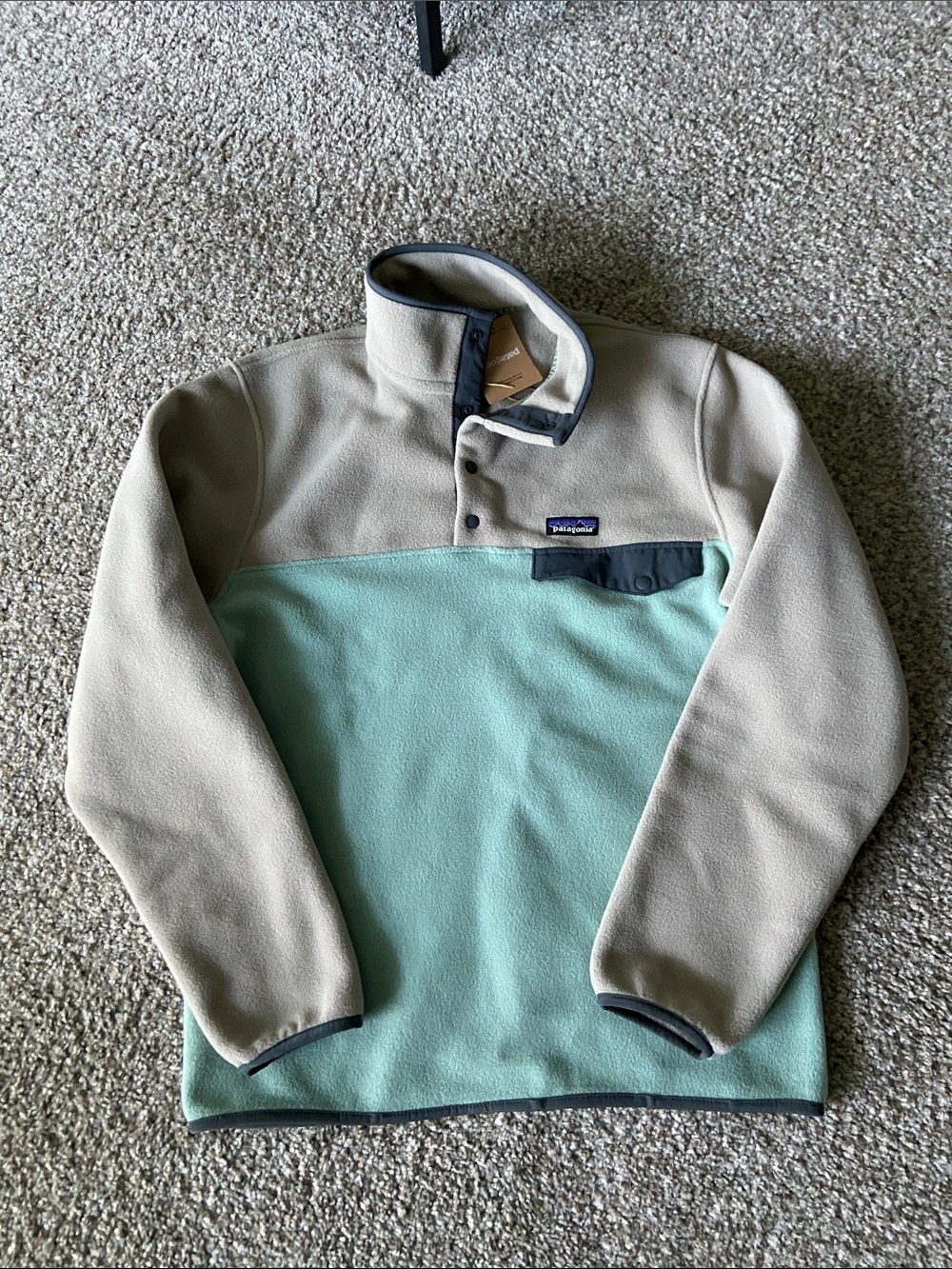Patagonia Two-Tone Fleece Pullover — Mint Green & Beige